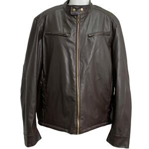 VTG NWOT Columbia Mens Lrg Brown Faux Leather Sherpa Lined Bomber Jacket Aviator